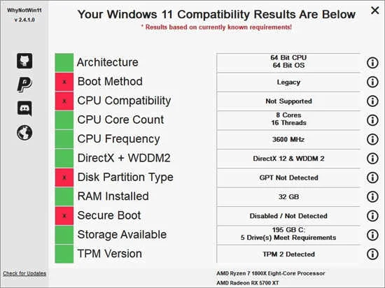 WhyNotWin11这个小应用程序有助于确定您的 PC 是否可以运行 Windows 11