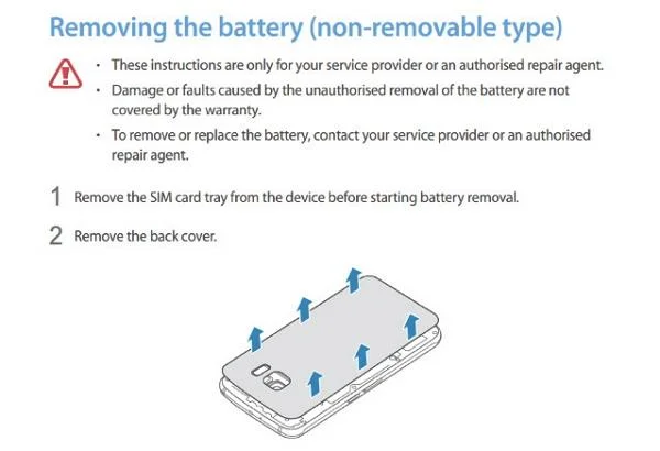 三星S6 说明书教你换电池：换坏不负责！