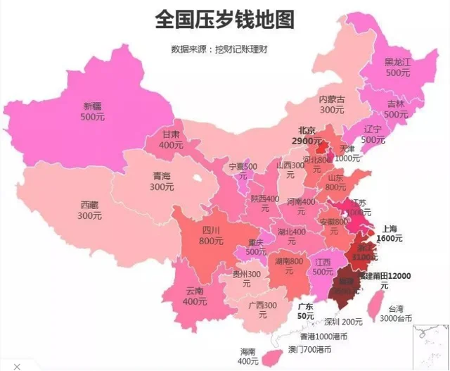 全国压岁钱地图（中国地图全图）
